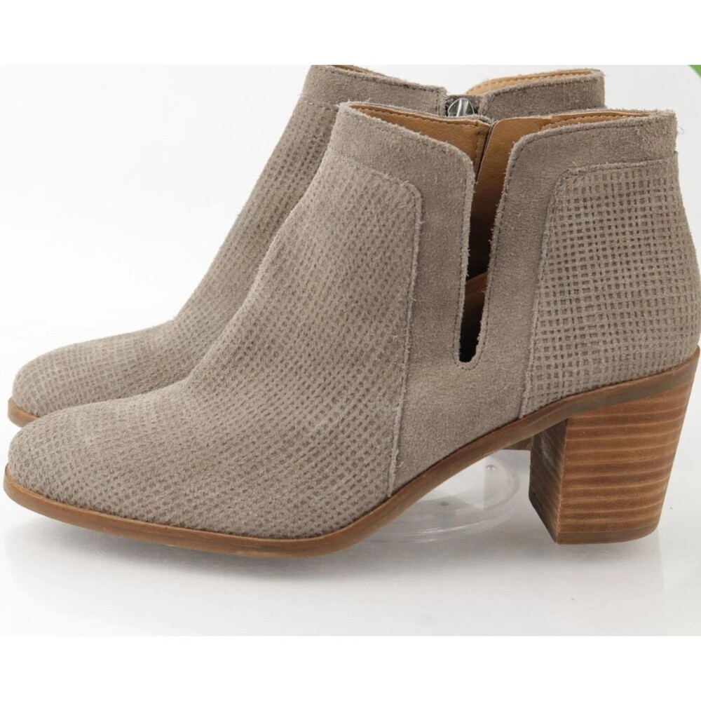 Lucky Brand Ponic Taupe Leather Suede Block Heel Side Cut  Bootie Womens Sz 10M